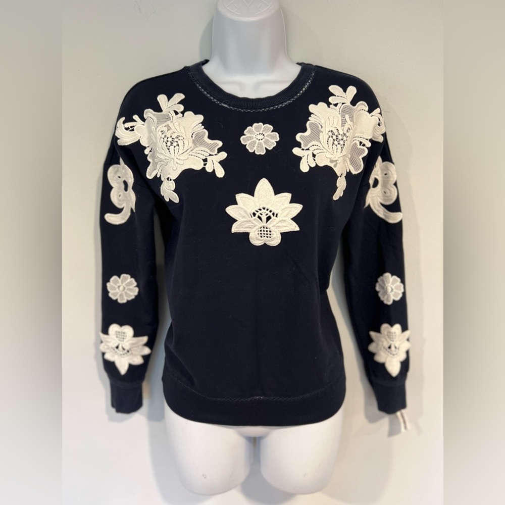 Victoria Beckham Navy Floral and Lace applique sweatshirt XS - Picture 13 of 15